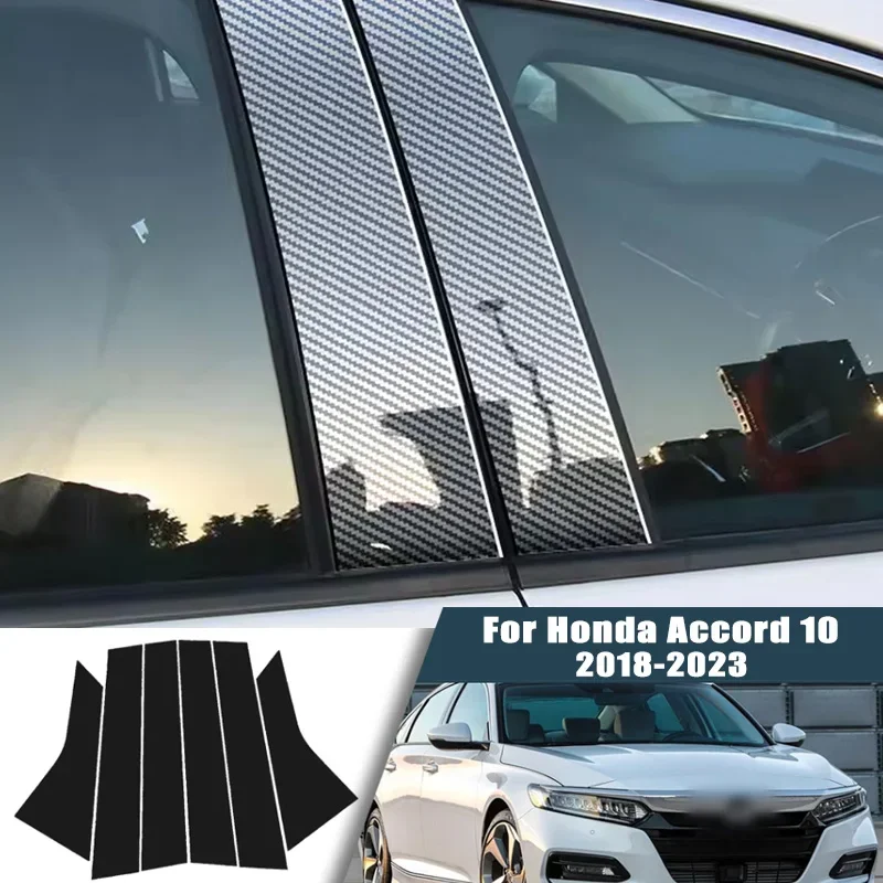 Glossy Black Carbon Fiber Window Door Deal B C Pillar Post Cover Sticker For Honda Accord 10 2018-2023 2019 2020 2021 2022