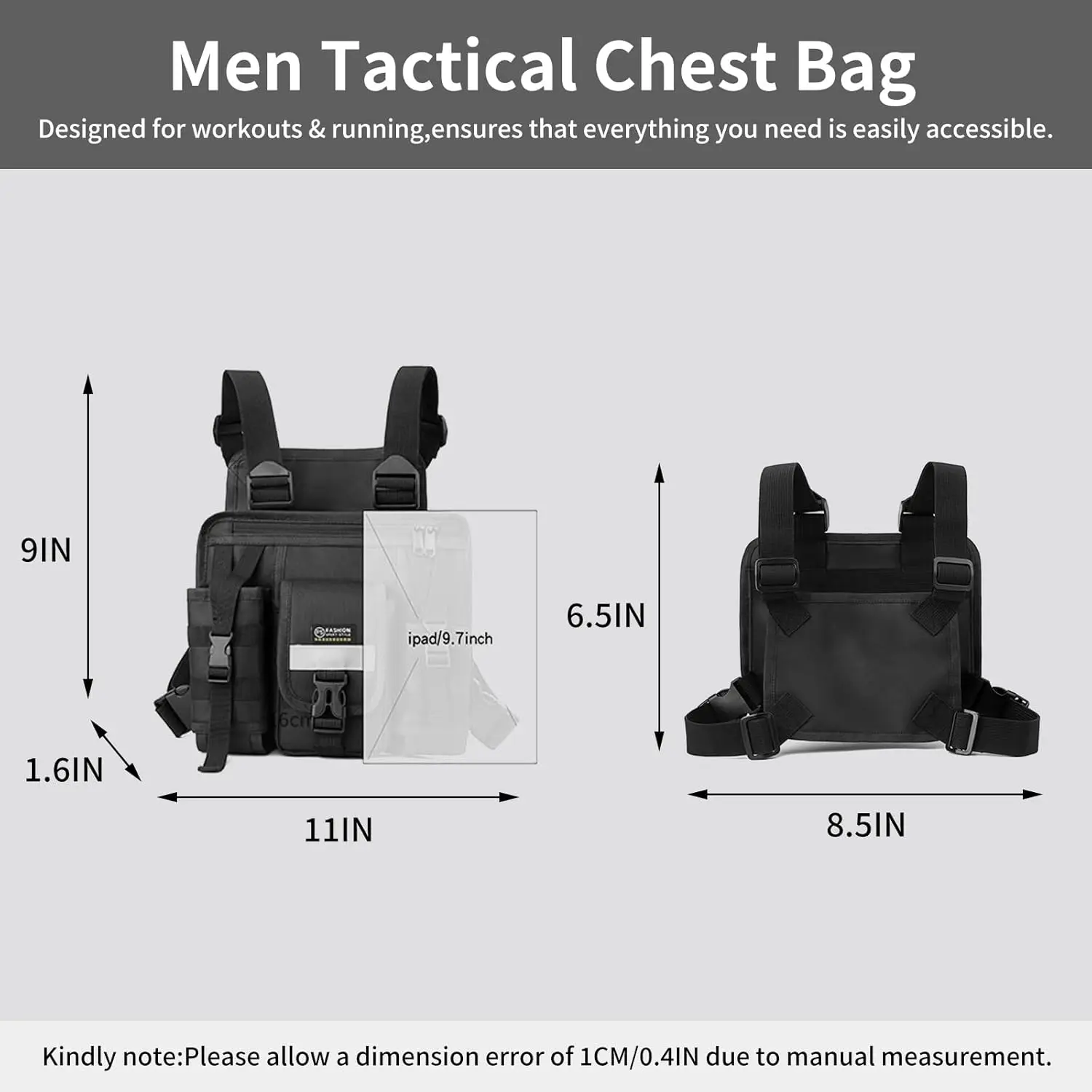 Fashion Vest Bag Tactical Backpack Oxford Chest Bag Outdoor Sports Water-Resistant Large Capacity Cycling Running Backpack Bag
