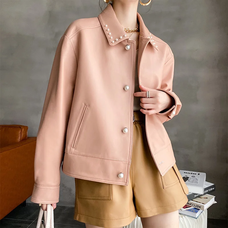 2023 New Fashion High Quality 100% Real Sheepskin Leather Coat Female Spring Autumn Genuine Leather Jackets Women Cuer