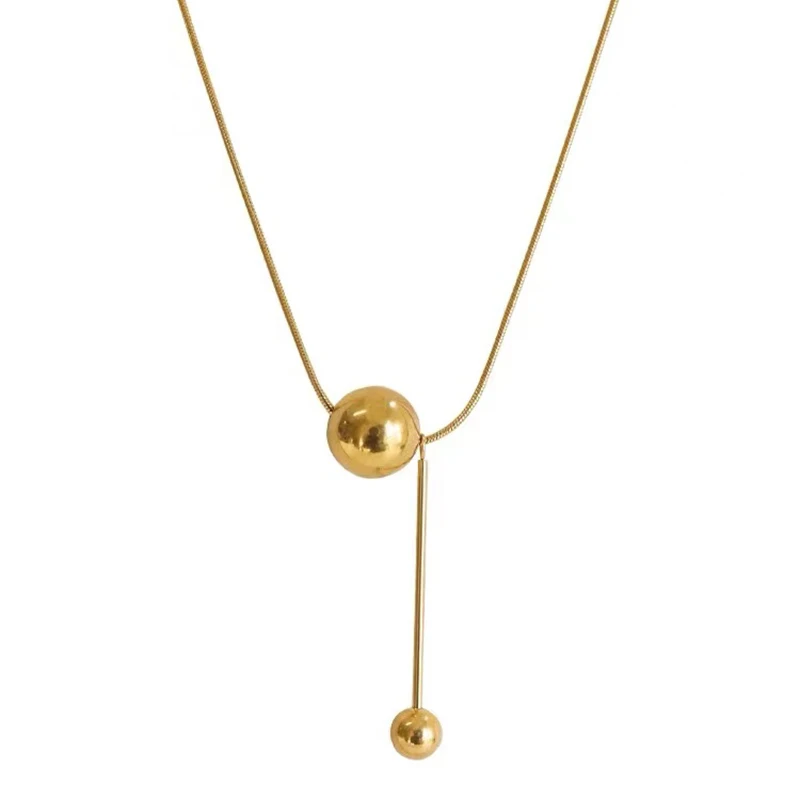 European and American Simple Gold Color Ball Pendant Stainless steel Short Necklace Non Fading Jewelry Sexy Neck Chain For Woman