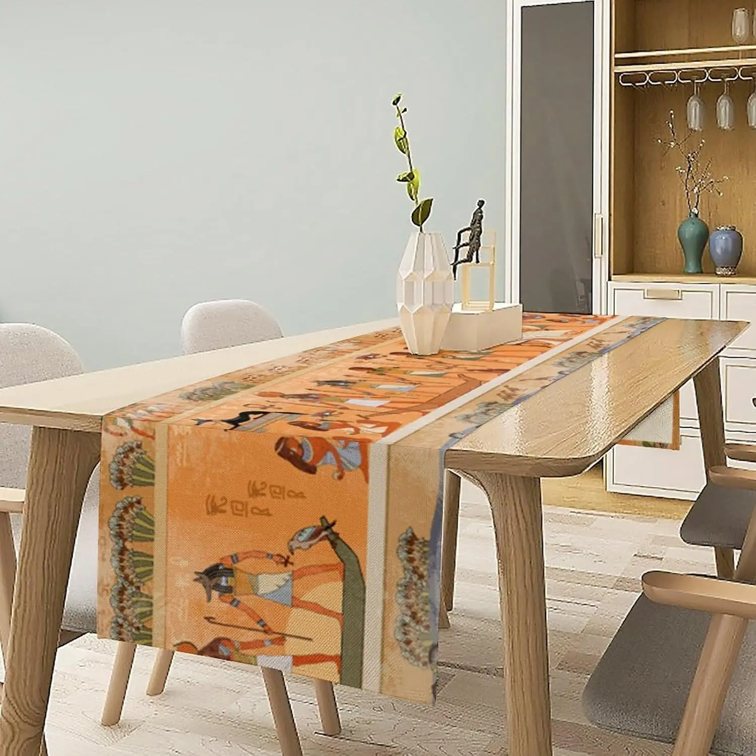 Ancient Egypt Linen Table Runner Mythology Egyptian Gods Pharaohs Antique Hieroglyphs Table Runne for Kitchen Dining Party Decor