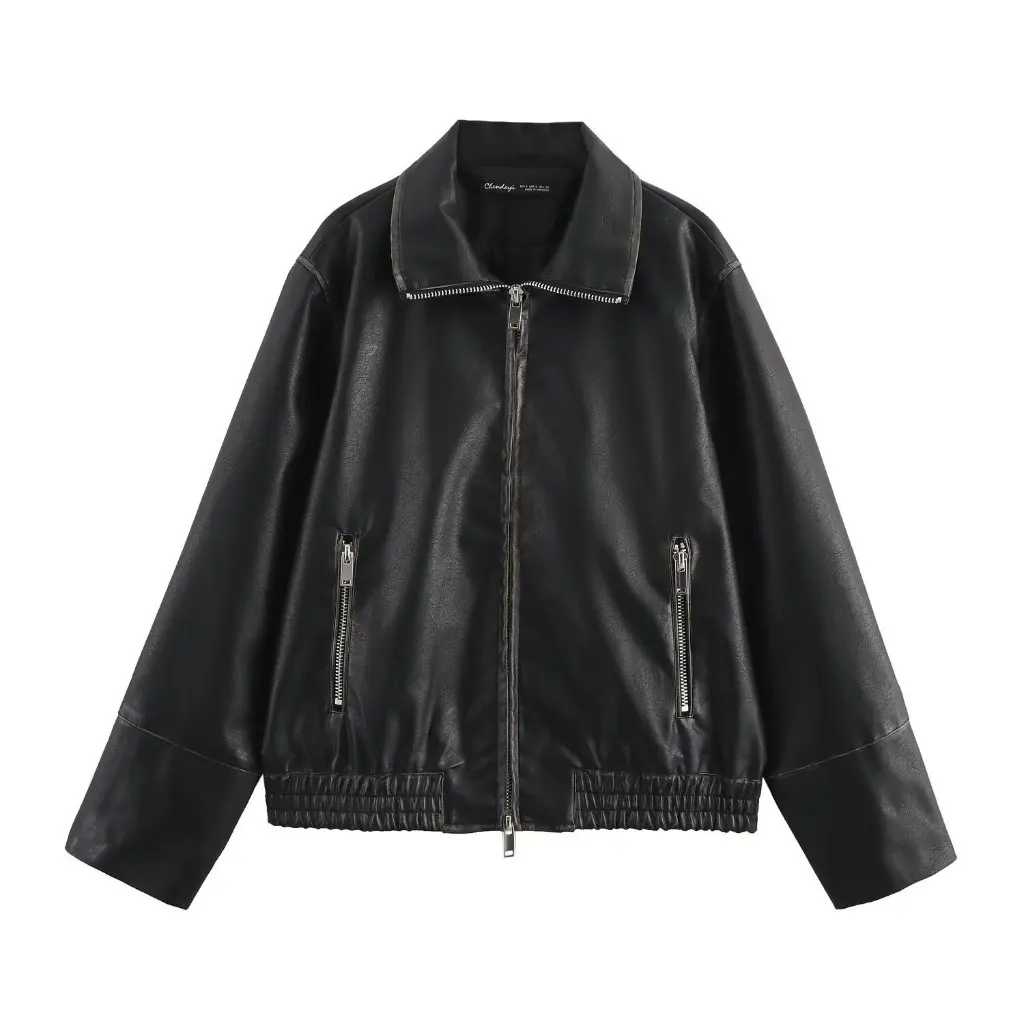 

Retro American Style Lapel PU Leather Jacket Women's Casual Loose Fit Spring Fashion All-match Coat