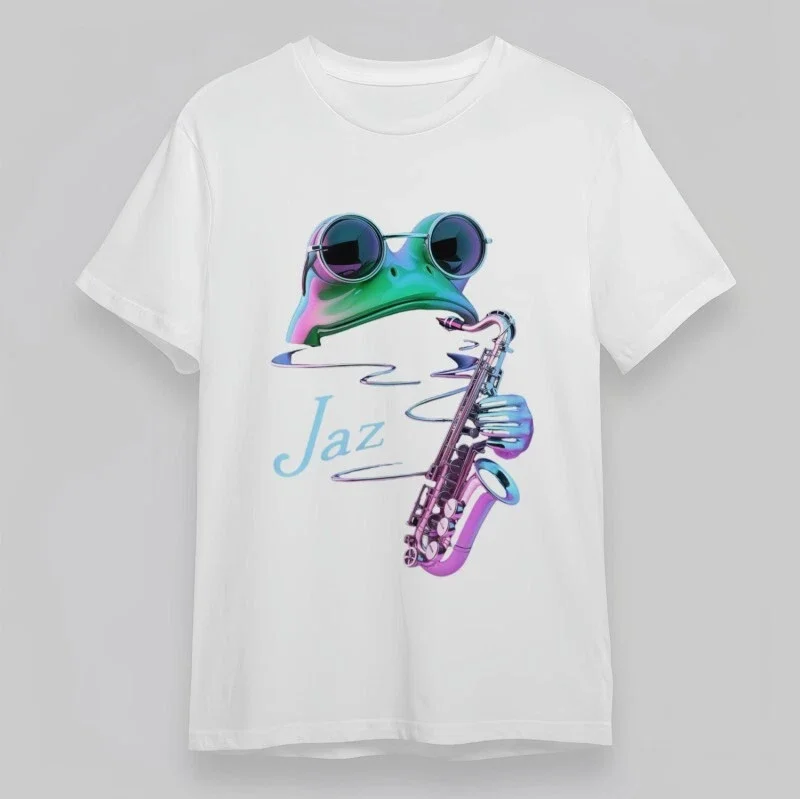 

Jazz Frog Graphic Printing Summer Luxury Brand Pure Cotton Men's and Women's T-shirt Short Sleeve Street Fashion Trend Clothing