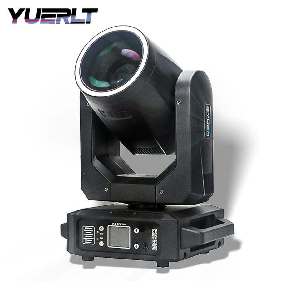 YUERLT Projecteur LED à tête mobile avec anneau 200W, faisceau + spot + 18 prismes + effet arc-en-ciel, éclairage de scène DMX pour DJ, discothèque, fête, mariage