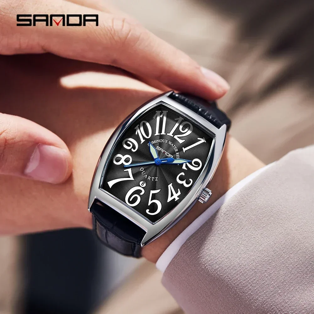 SANDA Orologio da polso al quarzo alla moda, delicato e semplice, impermeabile, con quadrante a forma di botte, design nottilucente