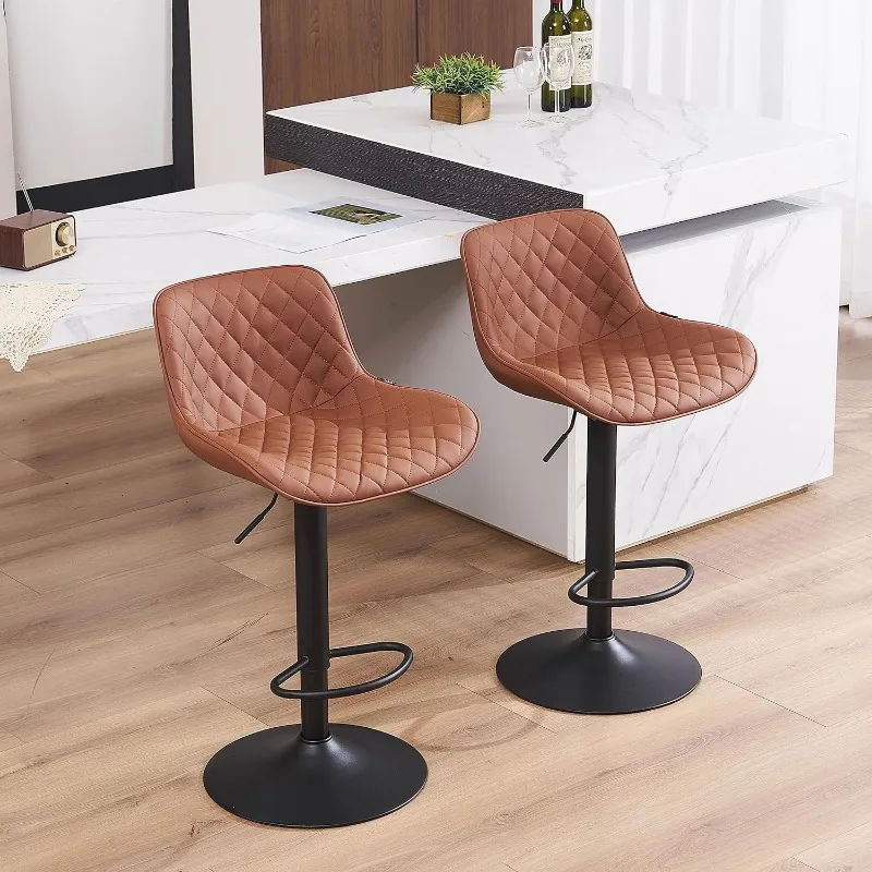 Bar Stools Set of 2 PU Leather Padded Counter Height Bar Stool,Modern Metal Diamond Barstools with High Back,Adjustable Swivel