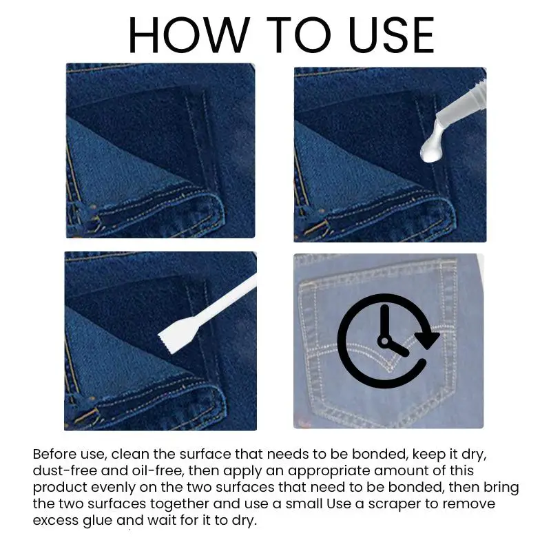 Denim Clothing Adhesive Glue Waterproof Washable Fabric Repair Quick Dry No Sewing Needed DIY Creative Projects