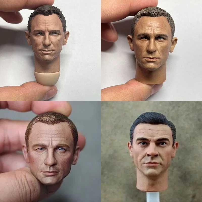 1/6 Scale 007 Agent Male Head Sculpt Carving Model Fit 12'' Soldier Action Figure Body Dolls