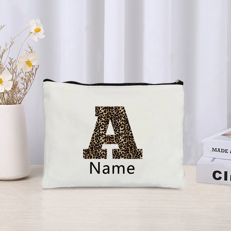 Leopard Pattern Alphabet 26 Letters Personalized Name Makeup Bag Custom Gift for Leopard Print Lover Birthday Gift To Her Wallet