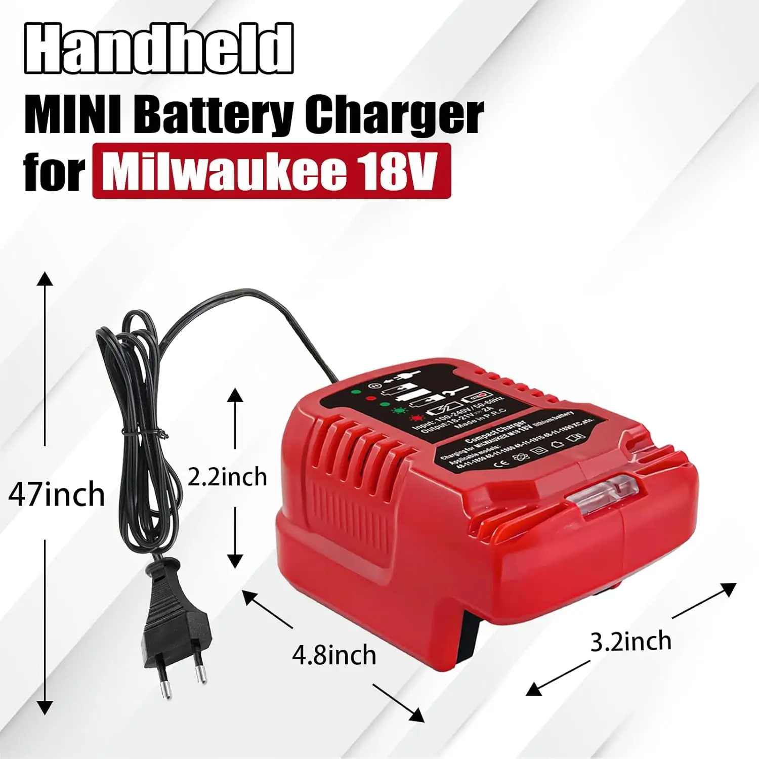 Portable Mini Battery Charger Car Charger for Milwaukee 18V Lithium Battery 48-11-1820 48-11-1828 48-11-1830 48-11-1835