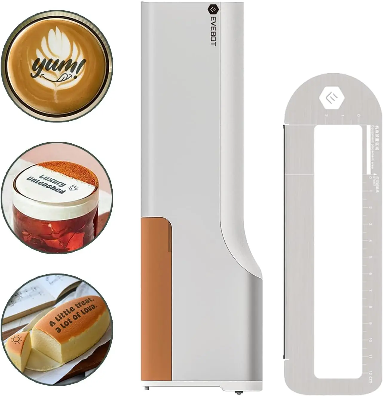 

Ручка для пищевого принтера EVEBOT — портативный инструмент для латте для кофе/печенья/макарон, дизайн «сделай сам» со стальной линейкой, съедобный чернильный рисунок