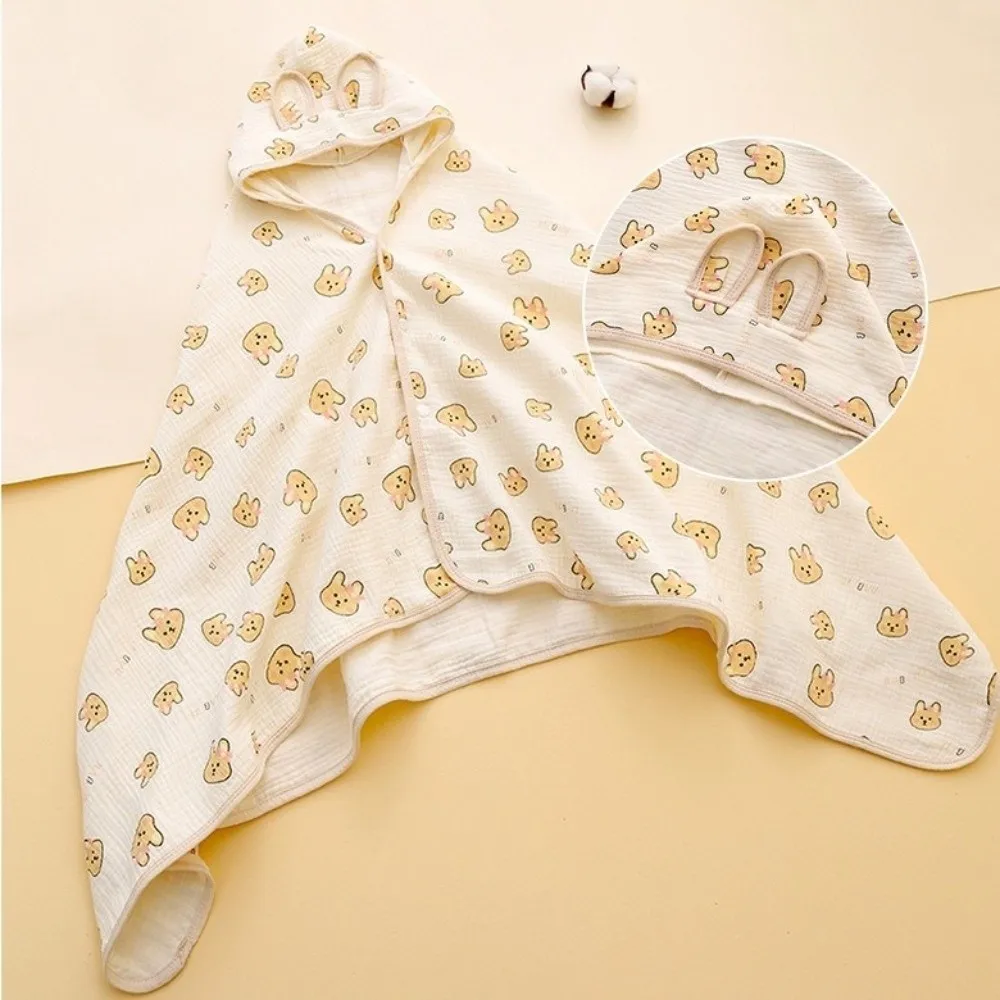 

Bear Printed Infant Hooded Towel Wrap Blanket Soft Texture Cloak Pure Cotton Gauze Single Layer Breathable Material