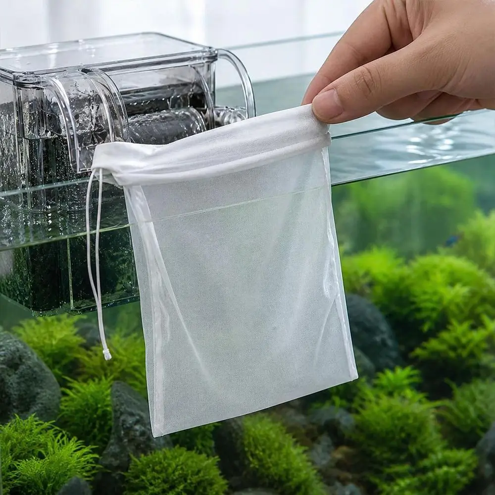 Nylon Aquarium Filter Bag Drawstring Closure Reusable Fish Tank Filter Bag High Density Fine Mesh Aquarium Filter Sock