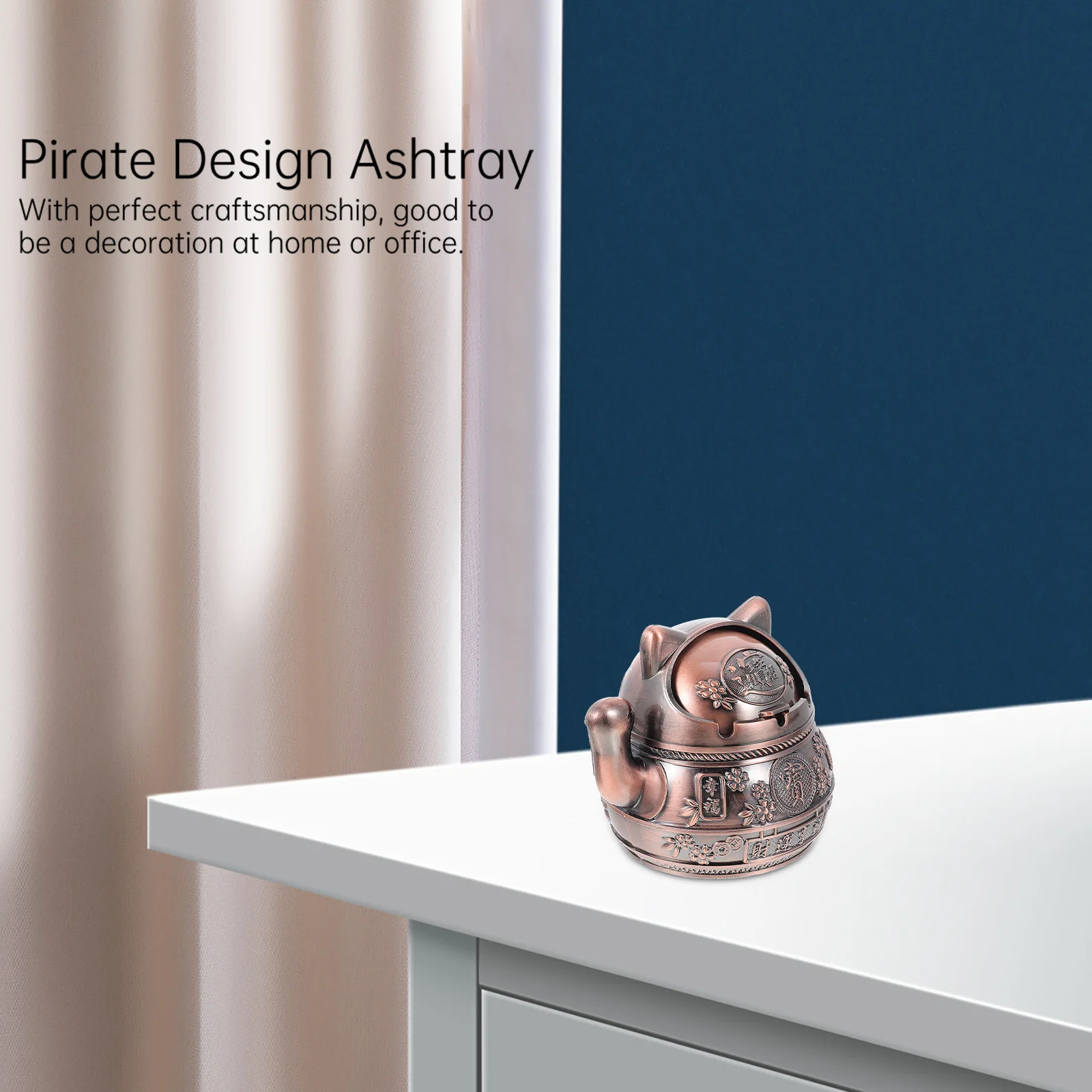 

Portable Zinc Alloy Ashtray Cat Design Smokeless Device Easy Clean Home Office Bar Practical Metal Home Decor Long