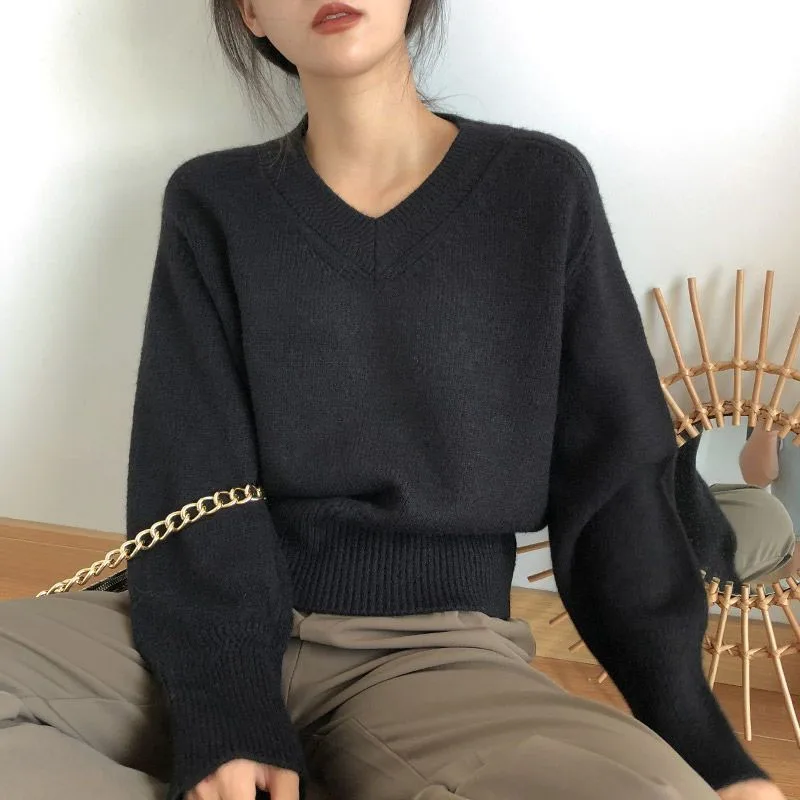 New Autumn and Winter Fashion Lazy Style Retro Japanese V-neck Loose Versatile Slim and Fashionable Long Sleeve Women\'s Sweater