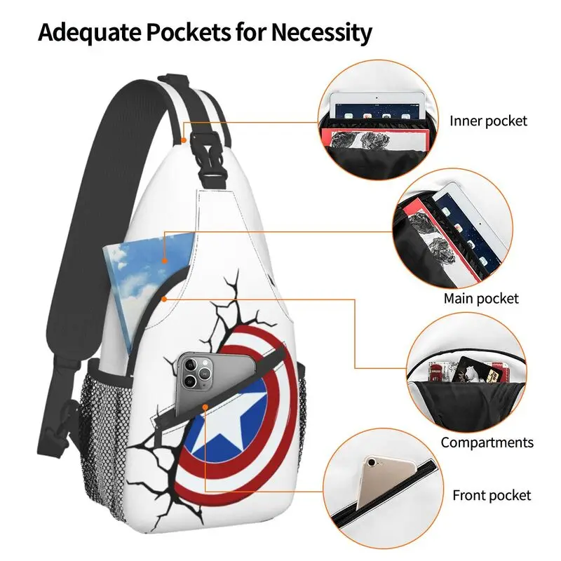 Captain America Sling Chest Bag Custom Crossbody Shoulder Backpack for Men Travel Hiking Daypack