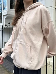 Solid Simple Cotton Loose Hoodie Autumn Long Sleeve Pocket Drawstring Hooded Sweatshirt Women Streetwear Sweet Oversized Tops