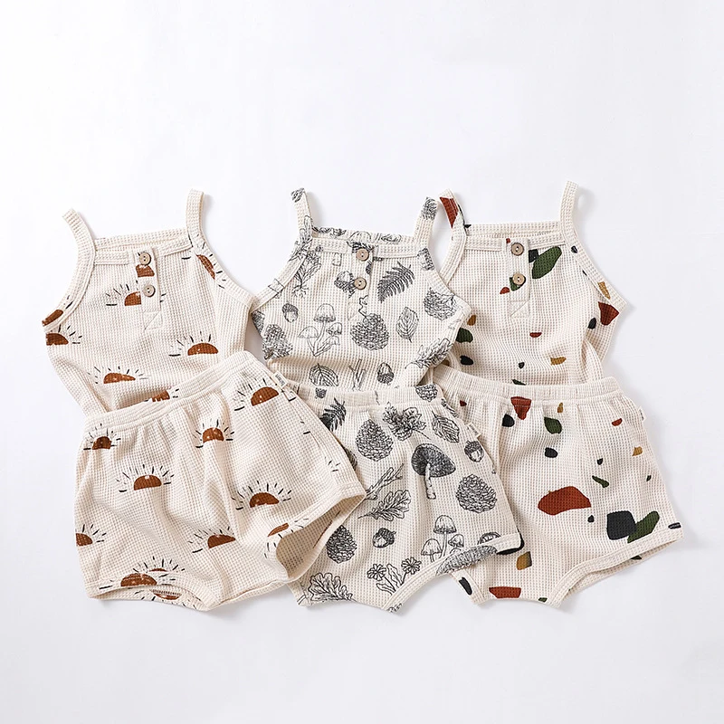 6M-3Y Newborn Kid Baby Boy Girl Clothes Set Summer Sleeveless Tank Top Shorts Set Loose Home Wear 2pcs Outfit Set