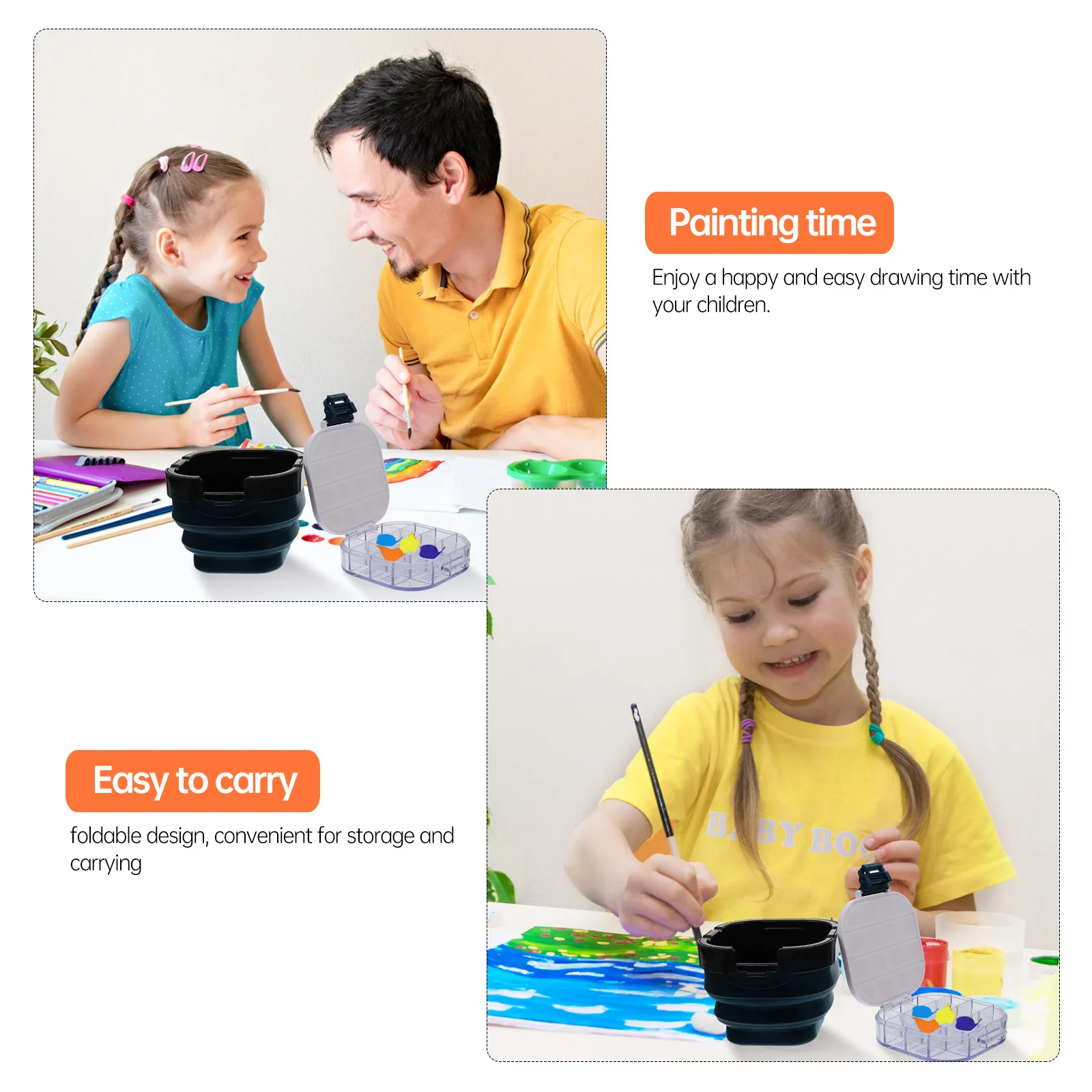 صندوق طلاء دلو الماء المحمول للأطفال مصنوع من مادة البولي بروبيلين من السيليكون بتصميم خلط الألوان وغسالة فرشاة لوحة فنية #2