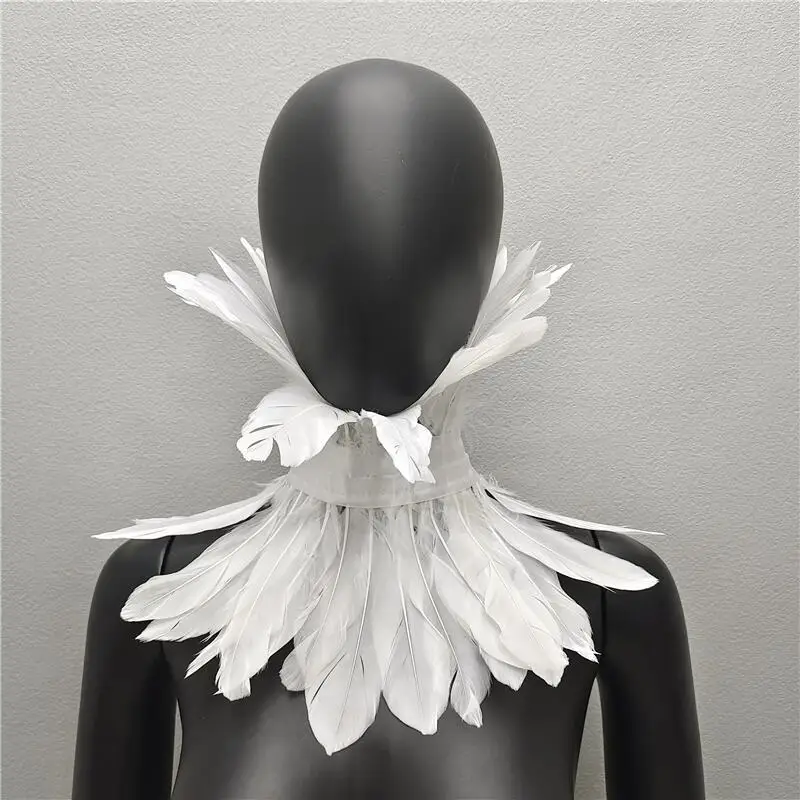 Gothic Style Neck Scarves Woman Wedding Party Shawl Dress Cape Halloween Turkey Snood Children White Scarf Y2k Shawls Feather