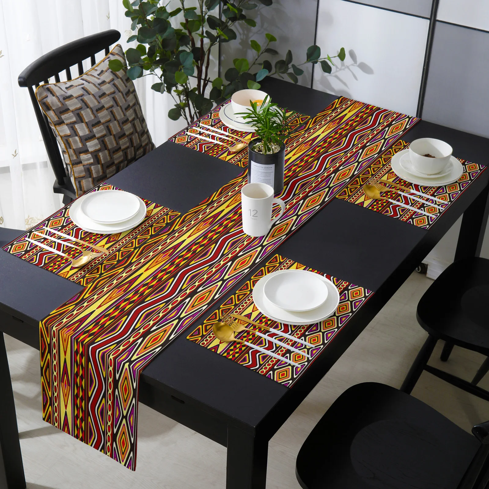 Chemin de table de style ethnique africain, décoration de table basse, nappe de mariage