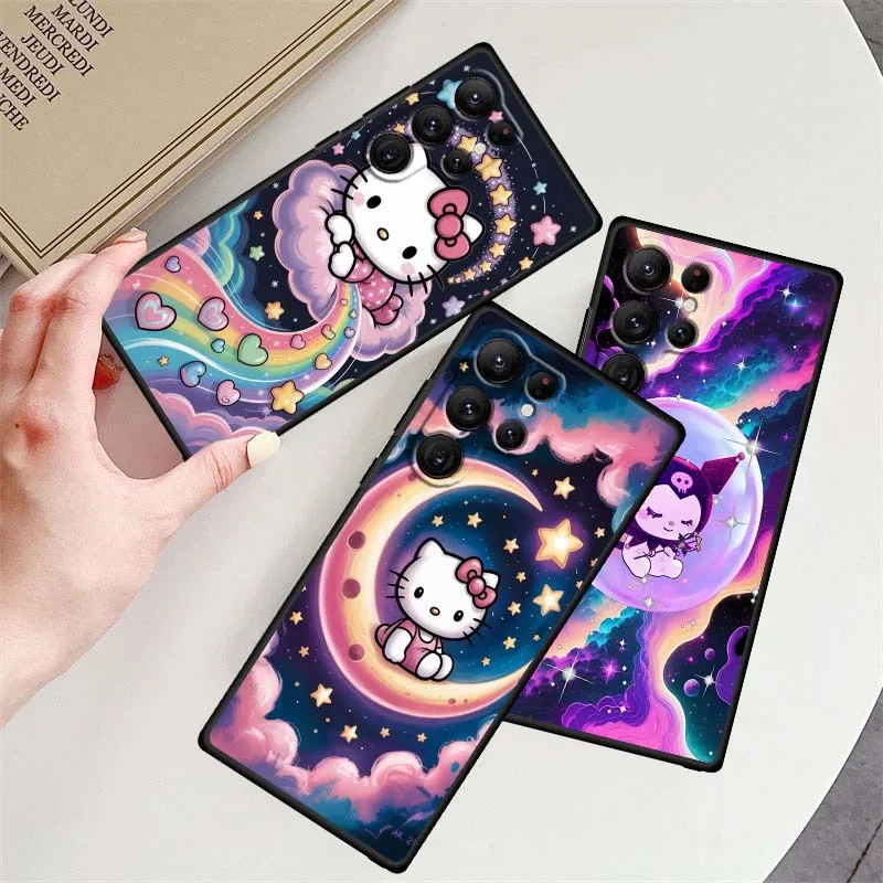 

Sanrio Hello Kitty Kuromi Cute For Samsung Galaxy S25 S24 S23 S22 S21 S20 S10 Ultra Plus FE 5G Black Soft TPU Cover Phone Case