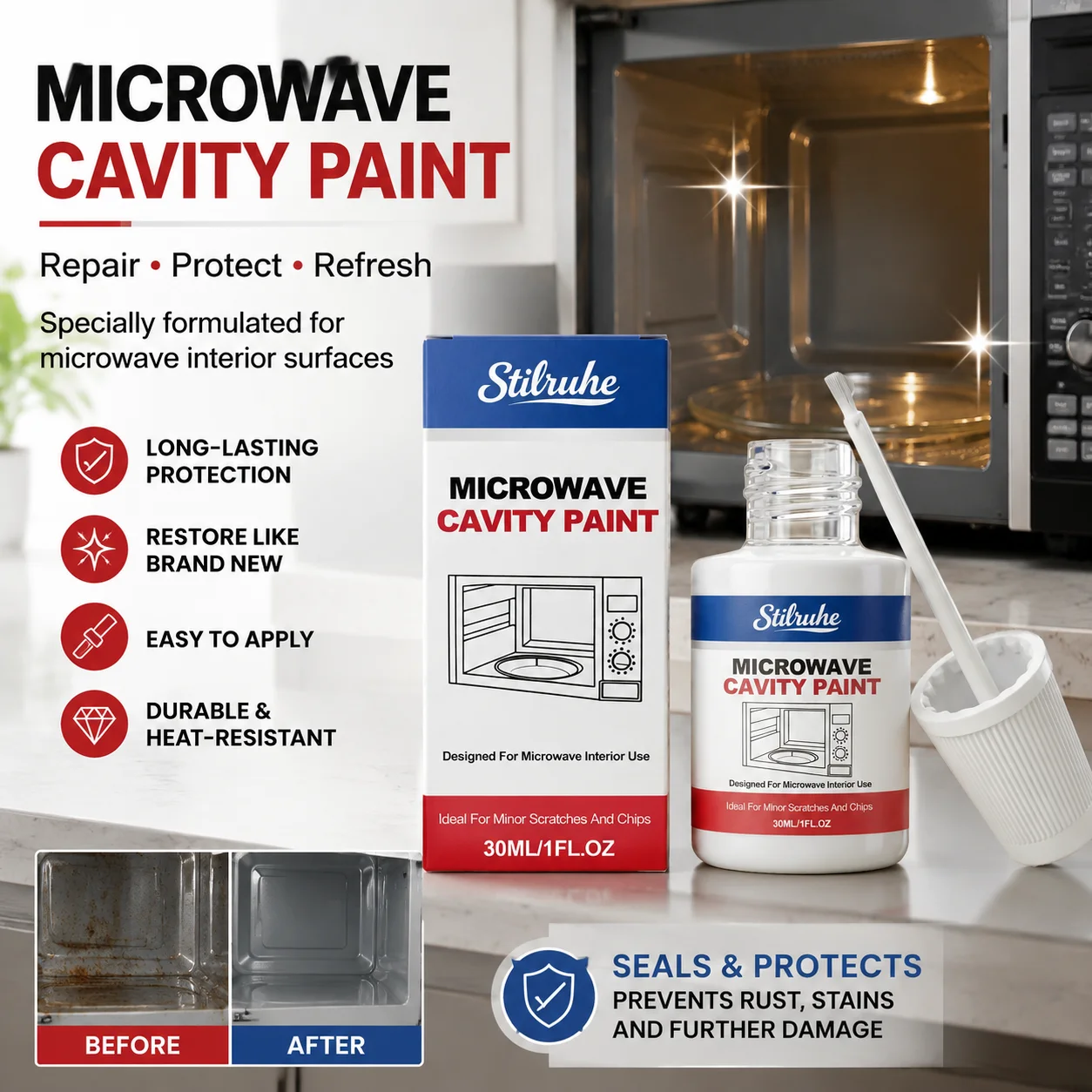 Tinta Branca Resistente ao Calor para Interiores de Micro-ondas, Reparo de Arranhões em Eletrodomésticos, 30ml, Cobre Ferrugem, Faça Você Mesmo