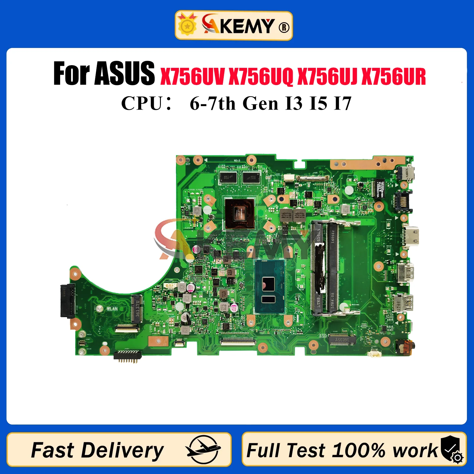 

X756UV Laptop Motherboard For ASUS X756U A756U X756UA X756UX X756UQ X756UJ X756UR X756UAK X756UQK X756UXM Mainboard I3 I5 I7 CPU