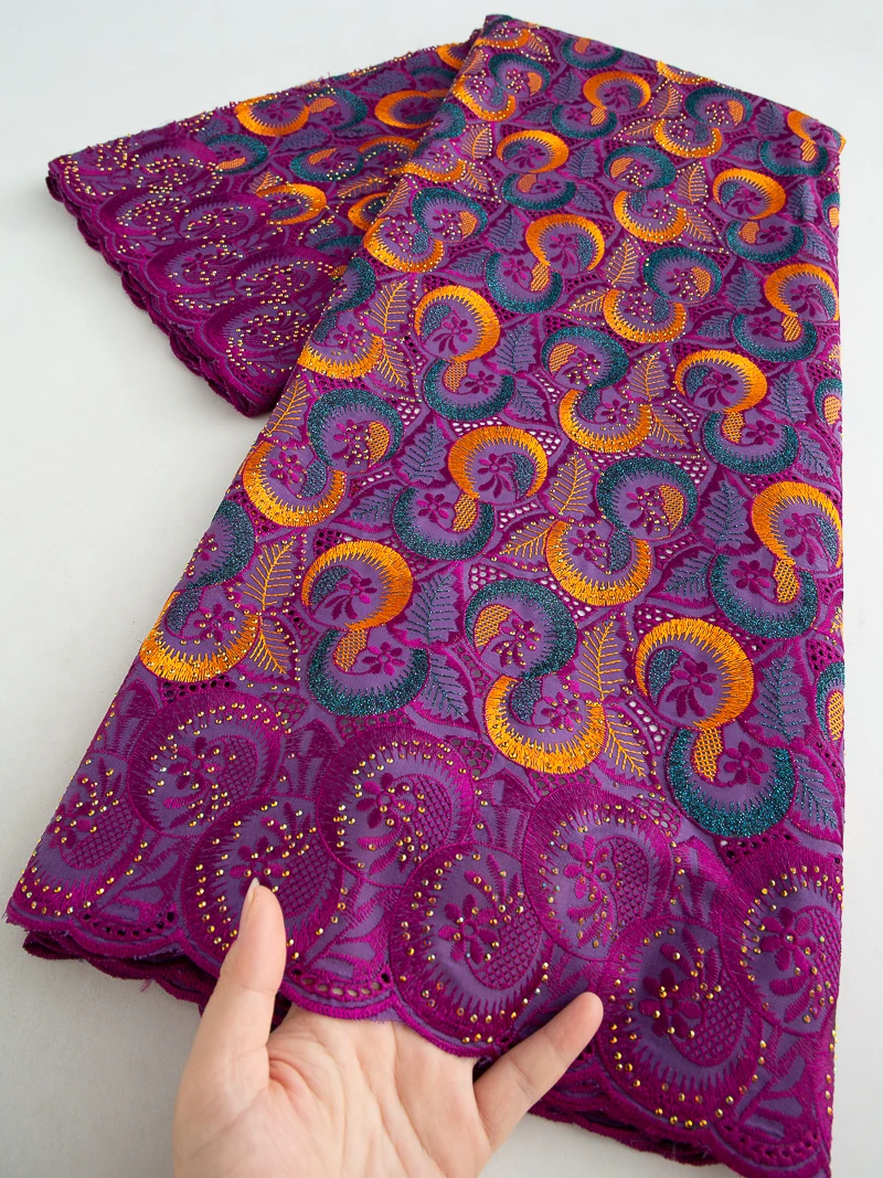 

Newest African Lace Fabric High Quality Embroidery With Rhinestones Cotton Voile Lace For Nigerian Wedding Dresses 5 Yards 4598