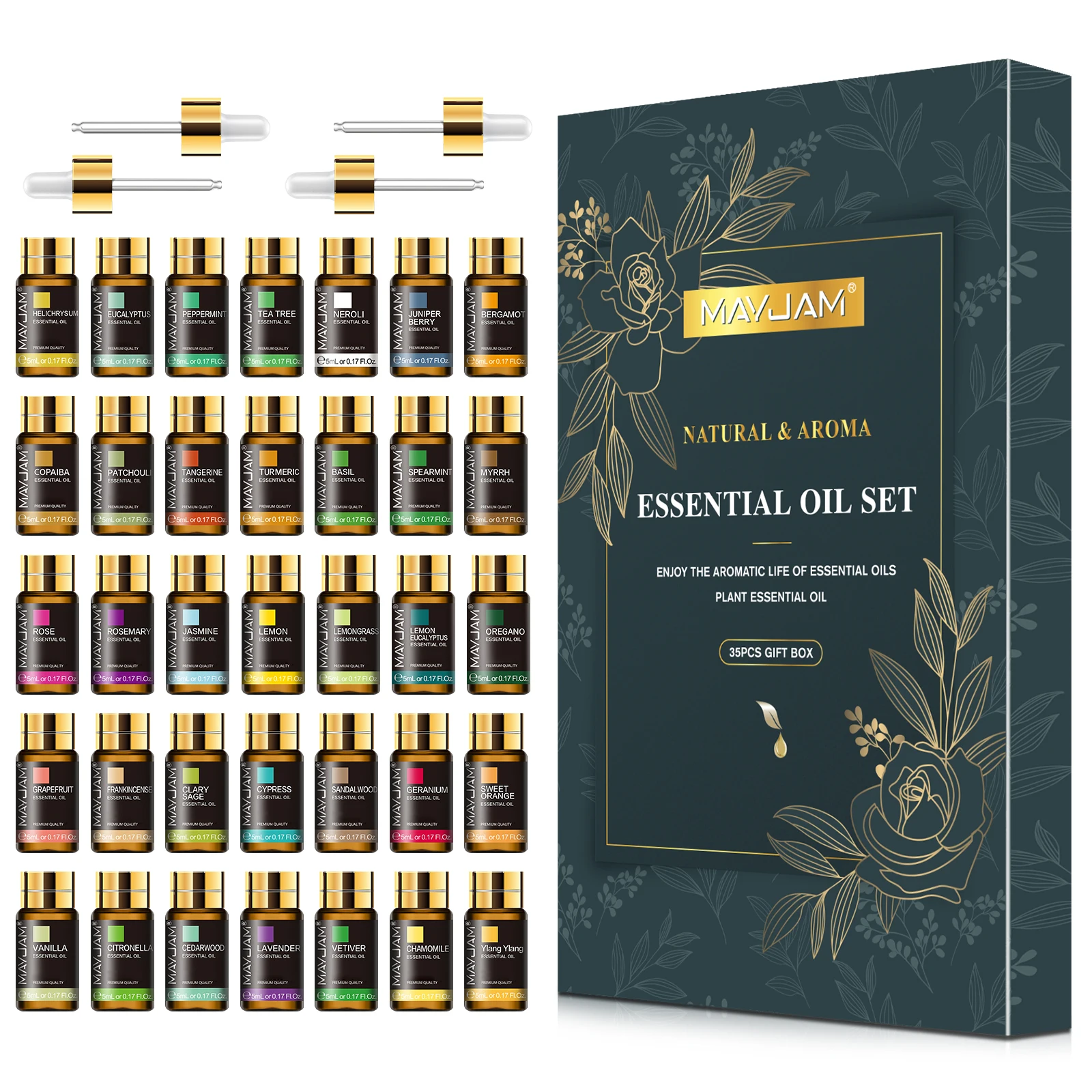 Mayjam Essentiële Oliën Kit 35 stks/set Geschenkdoos Lavendel Vanille Citroen Eucalyptus voor Luchtbevochtiger Diffuser DIY Parfum Zepen Kaars
