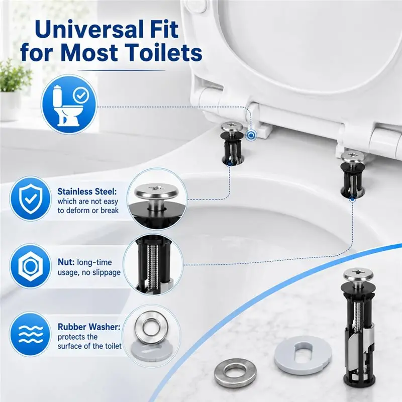 GOOD-Extra Long Downlock Nut Washers Gaskets Toile Seat Bolt, Toile Seat Fastener Bolt Kit Screw Replacement Kit