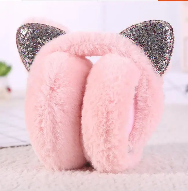 

Cute Winter Warm Earmuffs Cat Ear Women Shinny Hairy Fold Fashion
