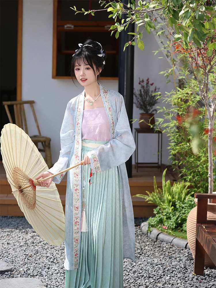 

Qingfu Song Dynas Sle Daily Set Straight Collar T Top And Hundred Fold Skirt Hanfu Women's Traditional Costume