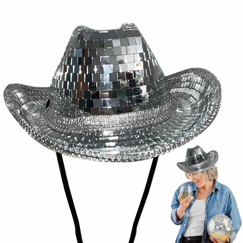 

Disco Ball Hat Glitter Disco Mirrored Hat Sequin Cowboy Hat Bachelor Stunning Party Hat for Women Men Party Dance Stage Club Bar