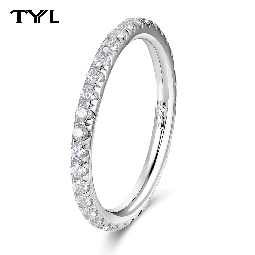 

TYYL Full Round Cut Moissanite Stackable S925 Sterling Silver Lab Created Diamond Wedding Eternity Band Finger Rings for Women