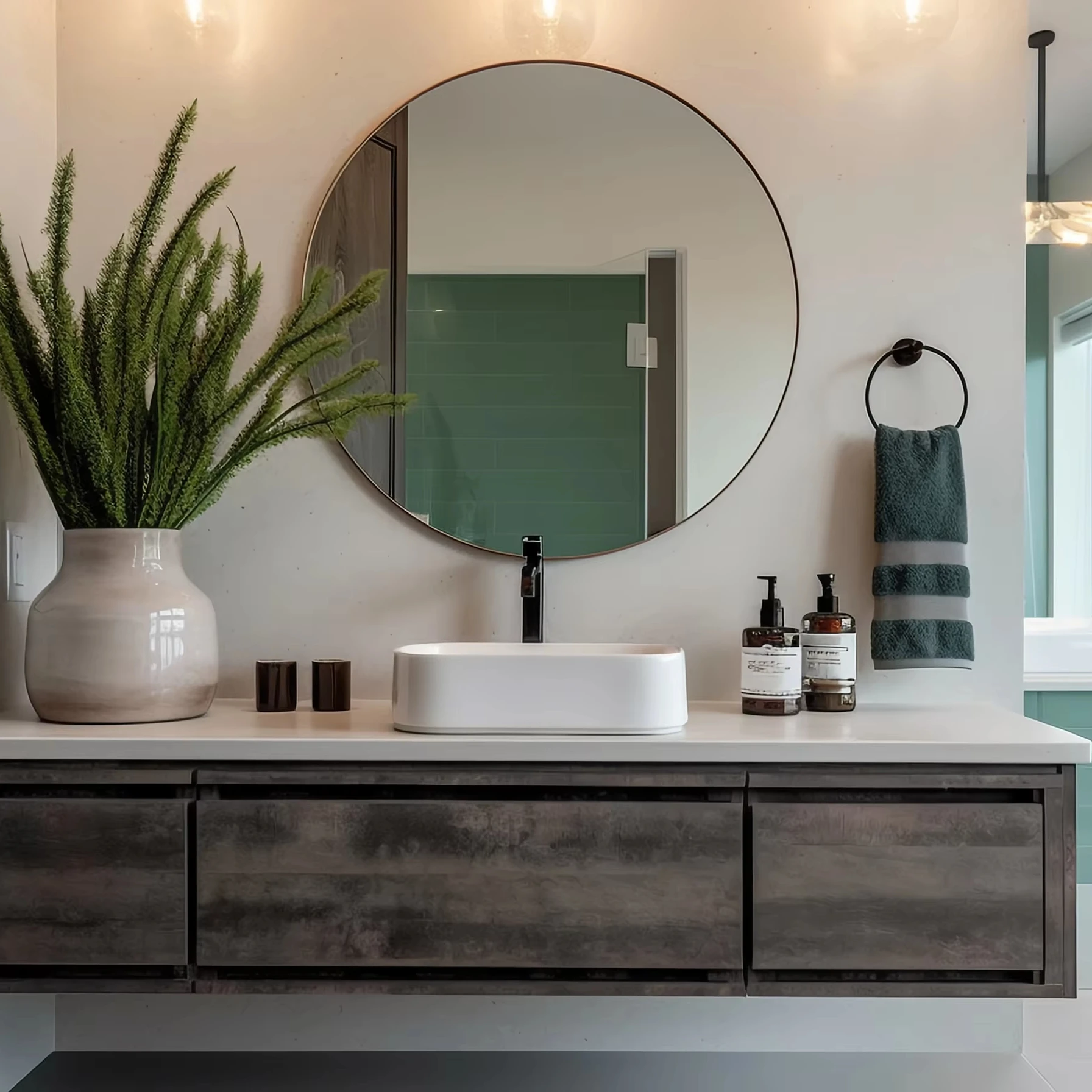 Factory Custom Plywood Bathroom Vanity Cabinet, Waterproof Wall Hung Wash Basin Cabinet for Hotel & Villa Projects