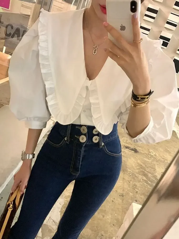 Summer Women Blouses White Spring Shirt Female Womens Blouse Blusas Casual Elegant Vintage Short Sleeve Cotton Oversize Loose