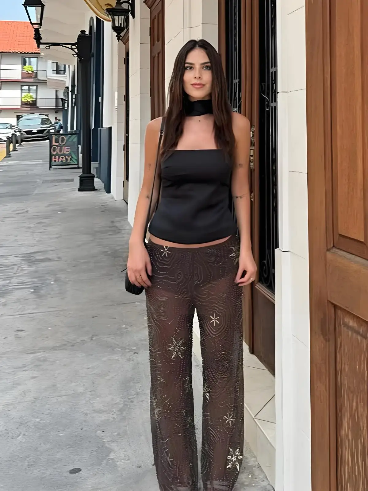 

VEITCHE Women Sequined Print Pants Women Elastic Waist Wide Leg See Through Trousers Female Summer 2025 Shiny Party Pants