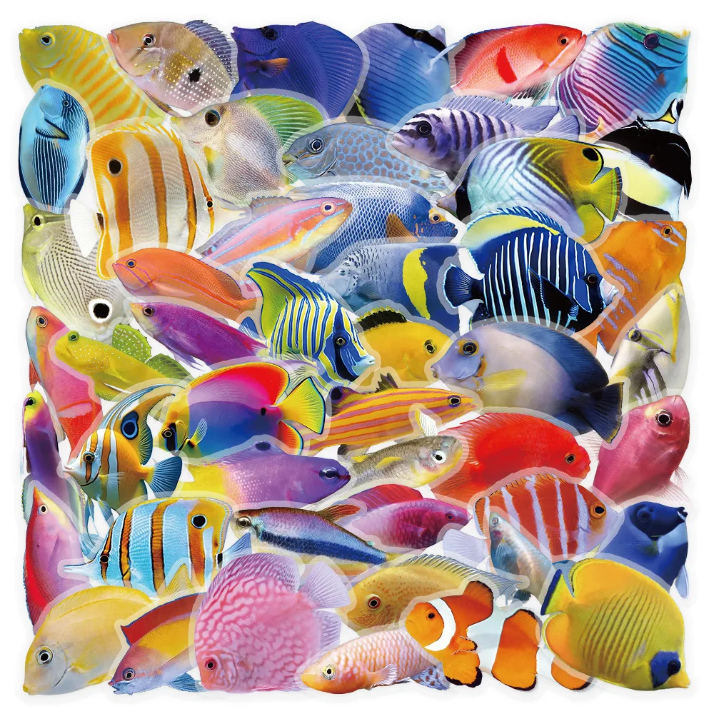 50-100PCS Transparent PET Coral Fish Stickers Cartoon Marine Life Waterproof Decals for Water Bottle Laptop Scrapbook Gift Decor