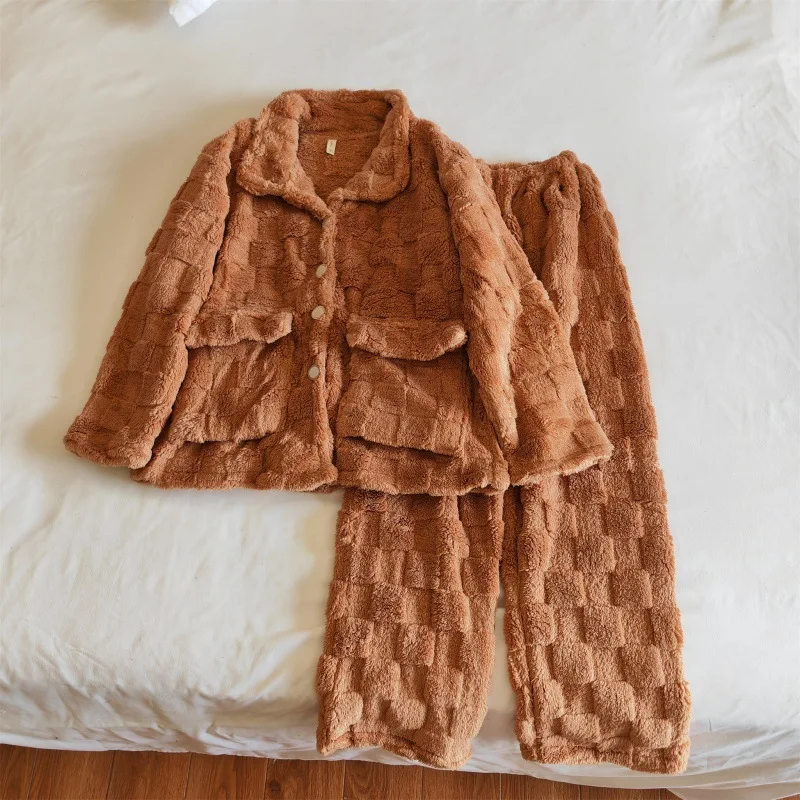 

Hot Flannel Women's Pajamas Autumn Winter Thick Warm Soft Home Clothes Sleepwear Two Piece Set Loungewear Pijama Feminino