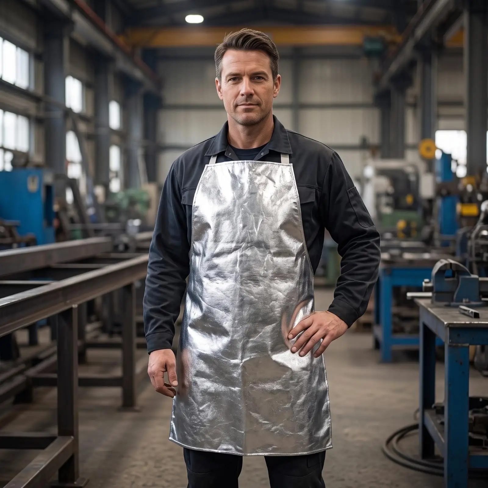 Aluminum Foil Apron Reflective Heat Resistant Apron Reinforced Lightweight for