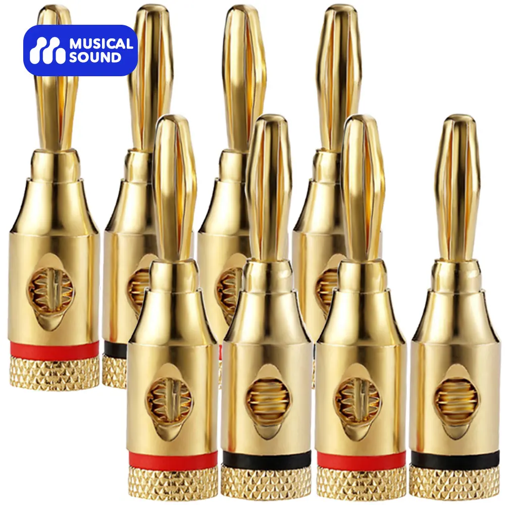 Musical Sound 8PCS Hi-fi Banana Plugs Open Screw 24K Gold Plated Plugs Audio Jack Connector for Speaker Stereo Cable D