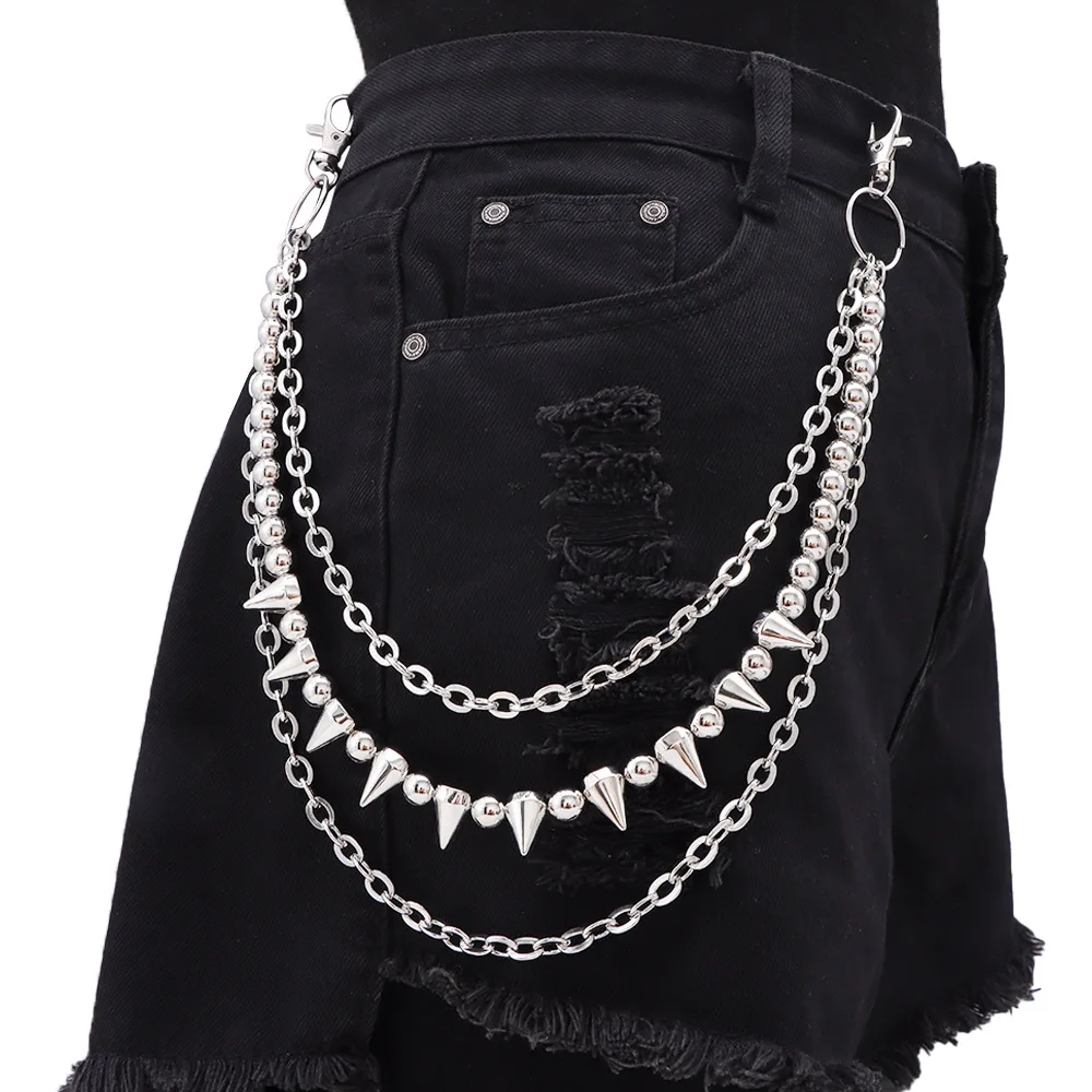 Punk metal rebite contas em camadas corrente chaveiros para homens mulheres cintura chaveiro carteira jeans hip-hop calças cinto jóias acessórios