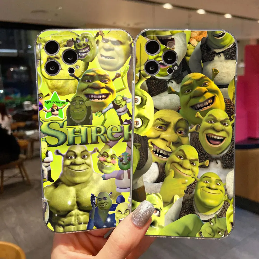 Cartoon Shrek Art Funny Movie Phone Case For iPhone 11 15 14 Pro Max 12 13 Mini 16 Pro Plus X XS 8 7 Cover Soft Transparent Case