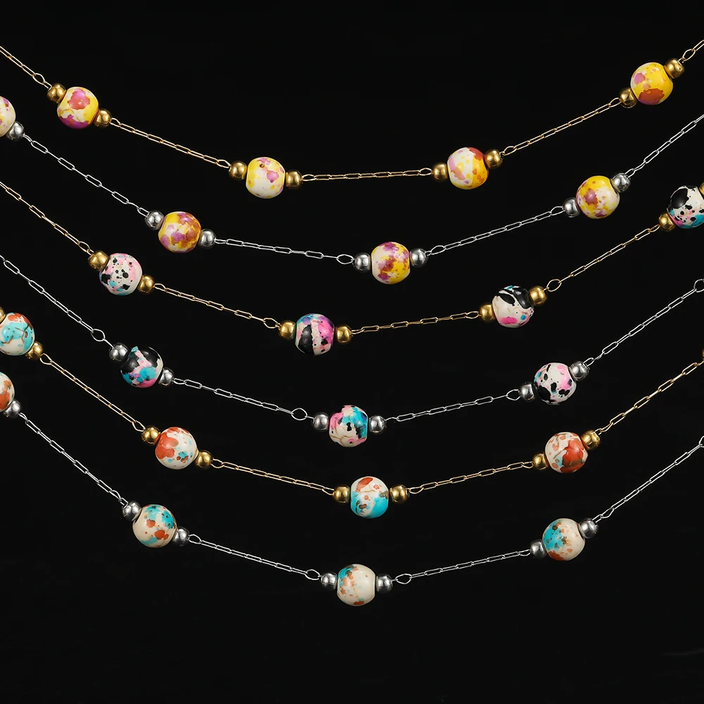

1Meter Colorful Stainless Steel Ceramics 6mm Round Beads Handmade Chains for DIY Necklace Bracelets Jewelry Making Accessories