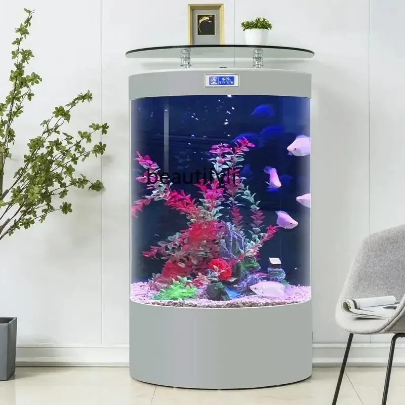 

R HSemi-circular bar tank, living room, small household ecological goldfish tank, medium-sized lazy water-free aquarium