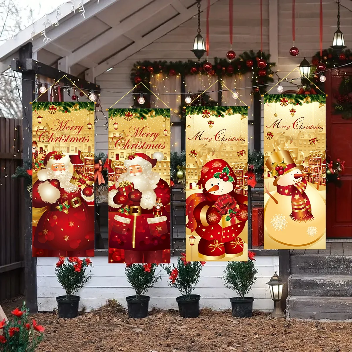 4pcs Christmas Outdoor Hanging Flag Christmas Decoration for Home 2024 Pendant Xmas Retro Ornaments Navidad Natal New Year  2025