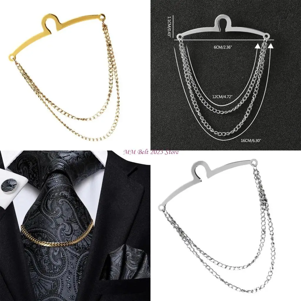 

49ME Men Tie Clip Necktie Link Chain Jewelry Gift for Business Wedding Formal Wear