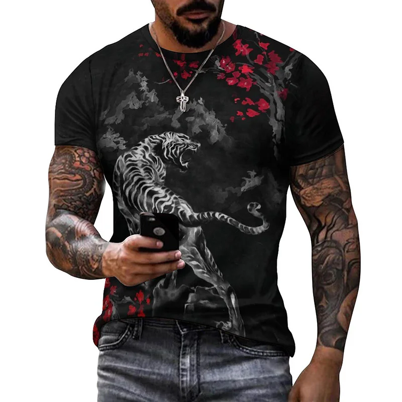 

Mature Man Dragon Tiger Tee 3D Pattern Horror Graphic T Shirt Men Casual Streetwear Tops Fashion Short Sleeve Women Clothing