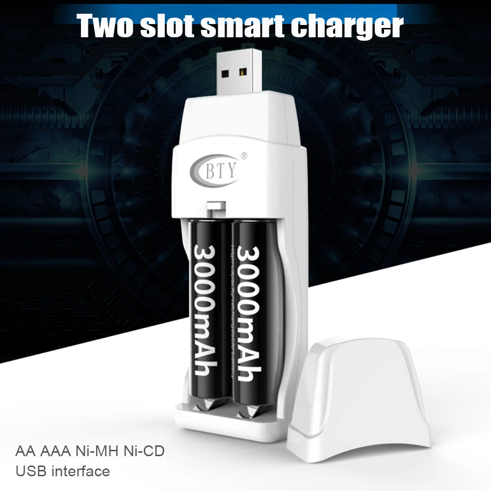 Universal 2 Slots USB Battery Charger For AA / AAA Batteries 1.2V Rechargeable Ni-MH Ni-CD Battery Charge Adapter Charging Tools